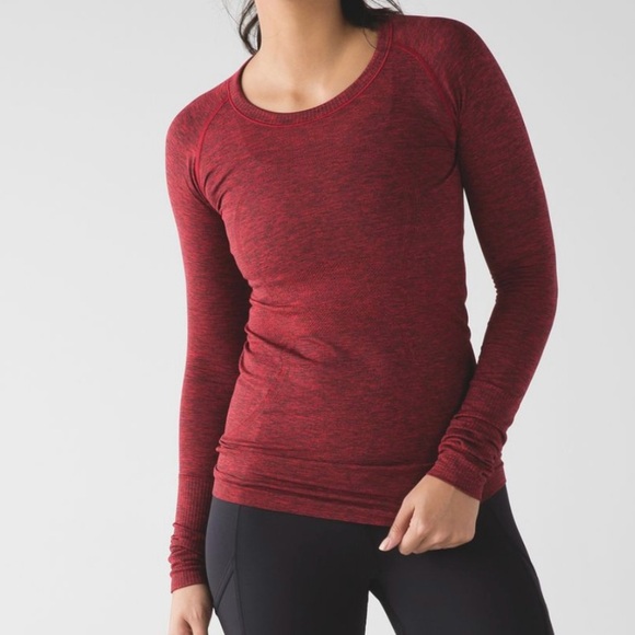 Lululemon Swiftly Tech Long Sleeve Crew Top size 6 in color Black/True Red - Picture 1 of 16